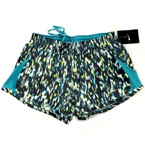 Nike Running Shorts Blue Black Printed Mesh Panel